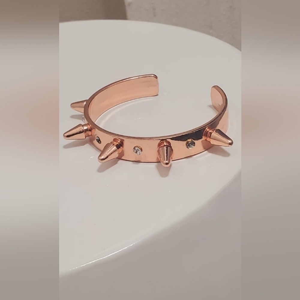 🌴Rose Gold Tone Spike Bangle Bracelet. Iced Out Bling Cubic Zircon Hip Hop